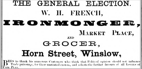 Advert in the Bicester Herald by W.H. French